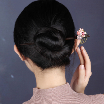 Retro pink crystal hair hairpin wooden ancient hair hairpin simple simple Ming Hanfu ancient clothing hair accessories National style headwear