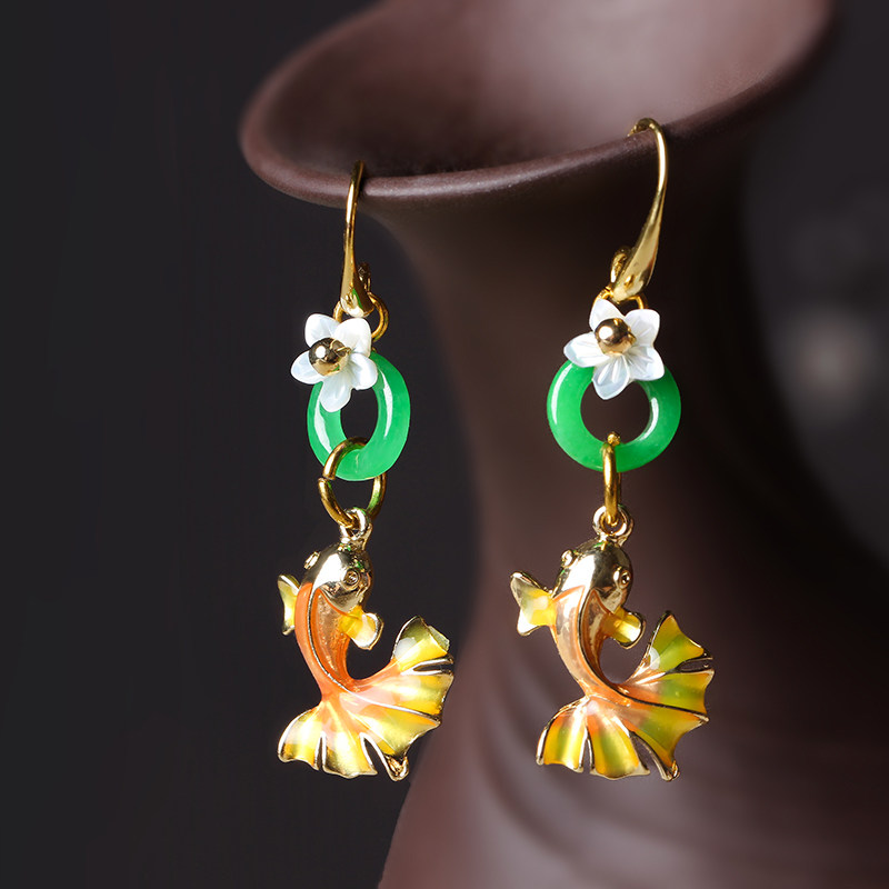 China Wind Earrings Retro Style Ear Clip Gold Fish Brocade Carp Ancient Dress Qipao Accessories Temperament National Wind Ear Accessories