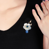 Retro brooch female ethnic style corsage accessories blue chalcedony flower temperament simple pin style national style decoration