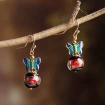 Ethnic style earrings female retro earrings short exquisite butterfly colored glaze temperament short hair small Chinese style ear ornaments