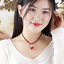 Ethnic style choker women short necklace red agate vintage decorative neck chain simple neck jewelry