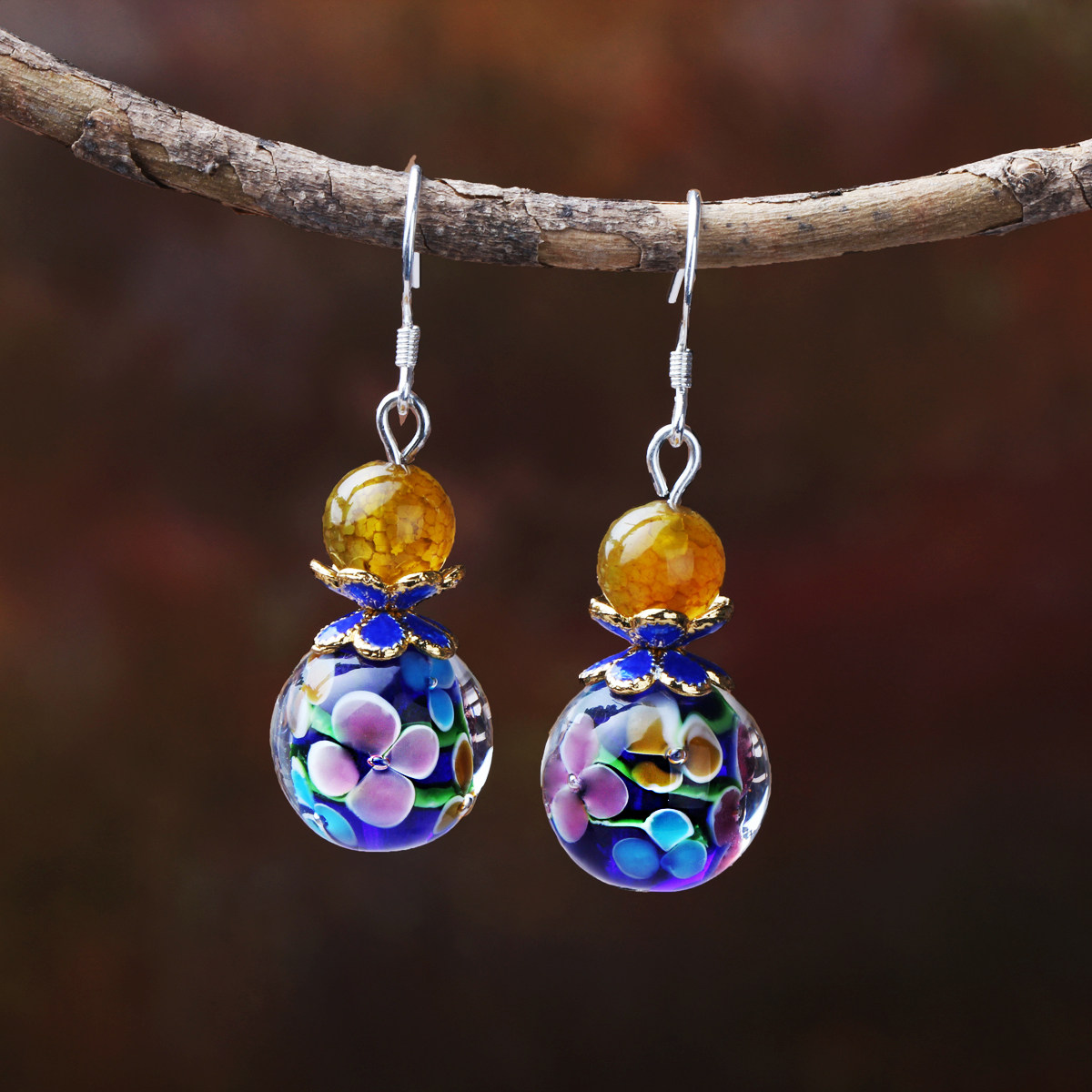 Retro Earrings Short Glazed Pearl National Wind Ear Pendant Brief Small Temperament Ear Clips Spring Summer Decorations Woman