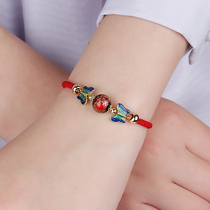 Ancient style bracelet red rope butterfly red hand rope female hand decoration art handmade simple birthday gift this year jewelry