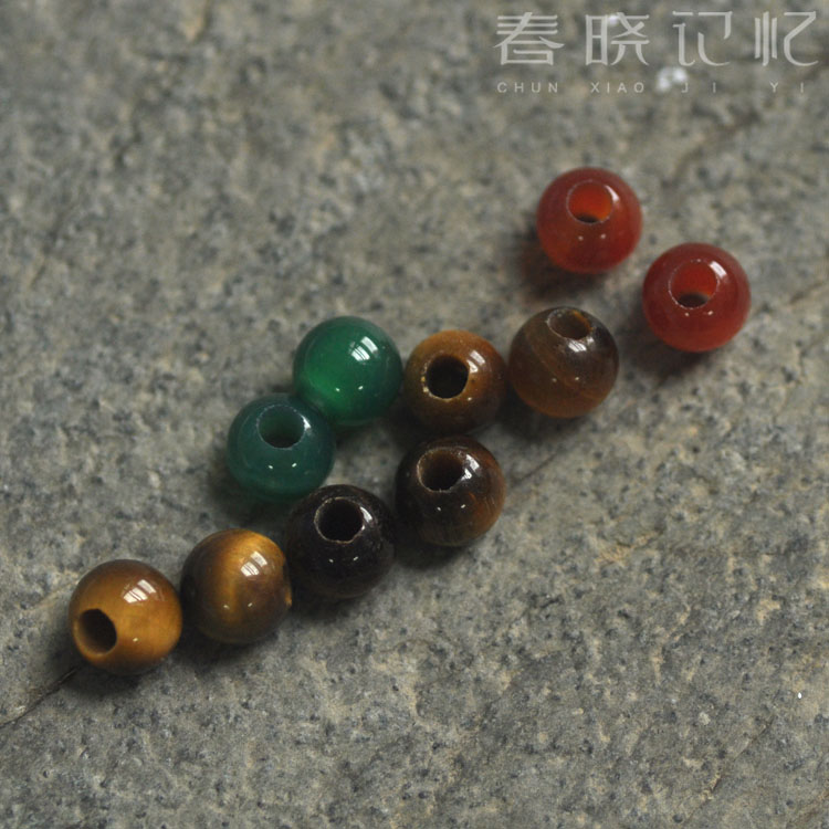 天然ルースビーズ 8mm 大穴ビーズ タイガーアイ 石 ゴールド 黒曜石 赤 黒瑪瑙 半製品 DIY ブレスレット チェーン 編みロープ 素材
