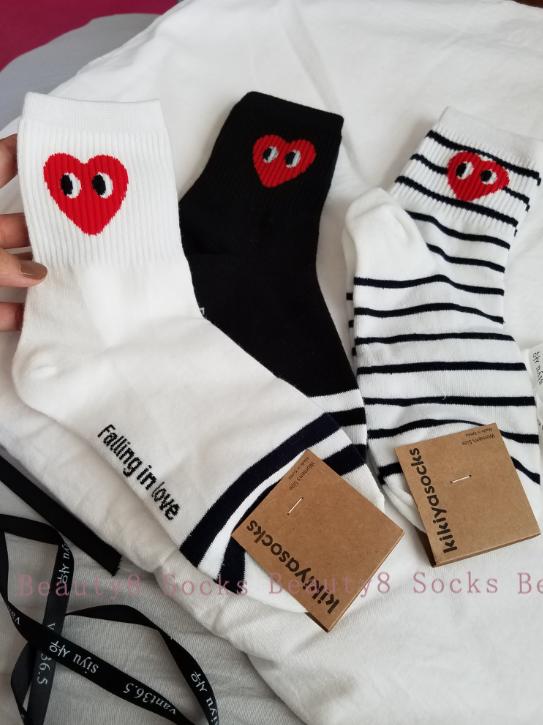 Hàn quốc vớ nữ sọc đào tim vớ cotton Chuanxi Bao Ling tình yêu đôi mắt phai màu thể thao vớ