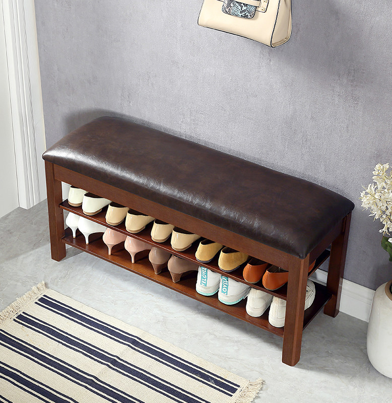 Solid wood replacement shoe stool shoe cabinet household entrance to wear shoe stool to collect multi-layer shoe frame minimal soft bag long bench