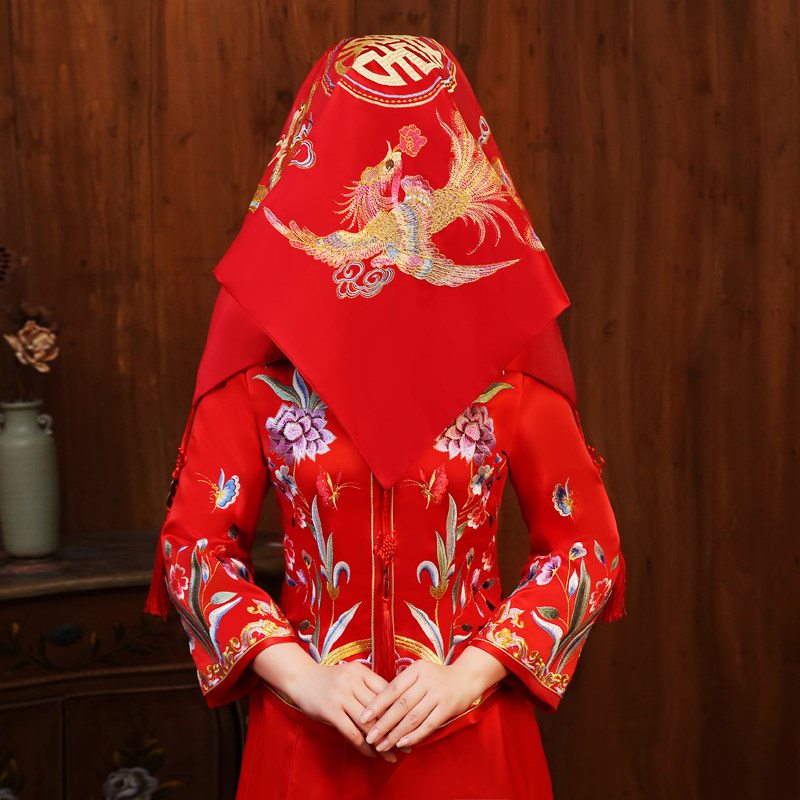Red hijab bride wedding Chinese show he dress hi-po embroidery hippa embroidery red hi-hat ancient costume red turban