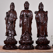 Woodcarving Western Three Saints Buddha Statue Amitabha Dazheng to Bodhisattva Guanyin Bodhisattva ornaments Solid wood carving Feng Shui