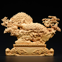 Cliff wood carving fame rich Peacock opening screen ornaments solid wood flowers blossom rich belt carving crafts