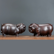 Ebony wood carved pig ornaments a pair of solid wood carving lucky pig red wood crafts home living room decorations