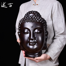 Black sandalwood carving Shakyamuni Buddha statue ornaments Shakyamuni Buddha head living room town house Feng Shui Mahogany decoration