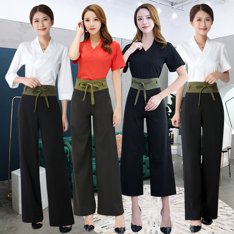 Beautician work clothes female 2021 new spring and summer spa health club technician clothes foot massage foot bath temperament work clothes