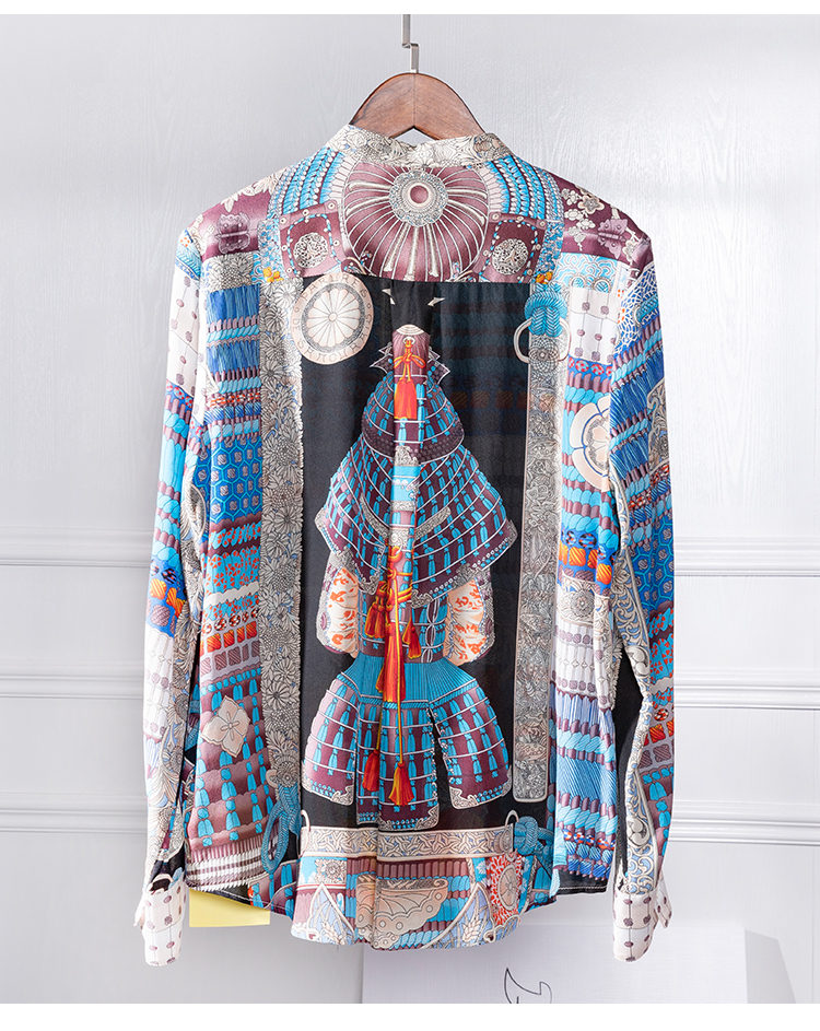 Xuân 2019 mới in retro áo dài tay lụa đứng cổ áo nữ lụa tơ tằm ML19 310 - Áo sơ mi dài tay áo sơ mi nữ dài tay hoa