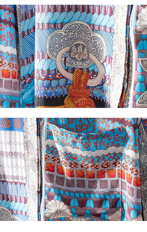 Xuân 2019 mới in retro áo dài tay lụa đứng cổ áo nữ lụa tơ tằm ML19 310 - Áo sơ mi dài tay các kiểu áo sơ mi nữ dễ thương