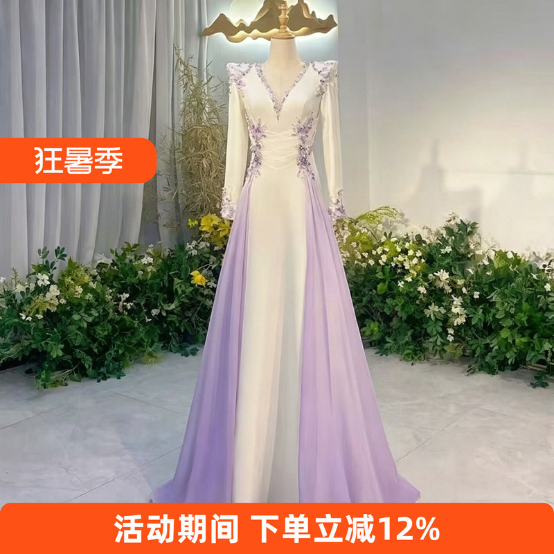 Guzheng Performance Evening Dress 2026 New Model Purple High-End Solo Performance Folk Song Performance Host Performance Costume