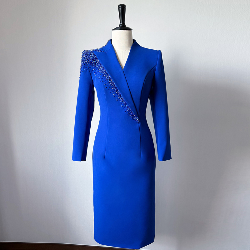 Blue Hostess Evening Dress with Long Sleeves, Beaded, High-End, Suitable for Art Exams, Broadcasting, Photogenic, Stage, Dignified and Elegant Suit Dress Blue Hostess Evening Dress with Long Sleeves, Beaded, High-End, Suitable for Art Exams, Broadcasting, Photogenic, Stage, Dignified and Elegant Suit Dress