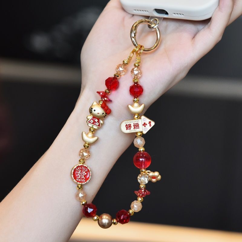 Alloy Kt Cat Bead Phone Chain Red Money Bag Pendant Sturdy and Durable High-End Wrist Phone Chain