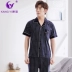 Kang Yi mùa hè mới cotton pyjama của nam giới mùa hè quần ngắn tay cotton rộng lưới lỏng mỏng phù hợp với dịch vụ tại nhà - Bên ngoài ăn mặc