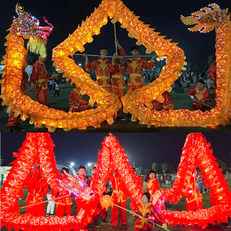Dragon dance lion dance light silk satin cloth dragon luminous dragon stage props dragon dance dragon lantern yuan props 9 sections 10 people group