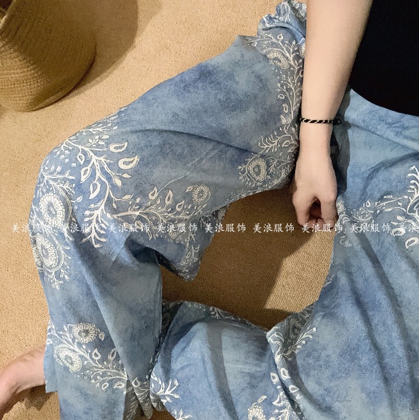 【Double Pockets】Summer Cotton Silk Wide-Leg Pants Lightweight Floral Pants Sun Protection Vacation Outdoor Wear Double Pocket Casual Home Pants 【Double Pockets】Summer Cotton Silk Wide-Leg Pants Lightweight Floral Pants Sun Protection Vacation Outdoor Wear Double Pocket Casual Home Pants
