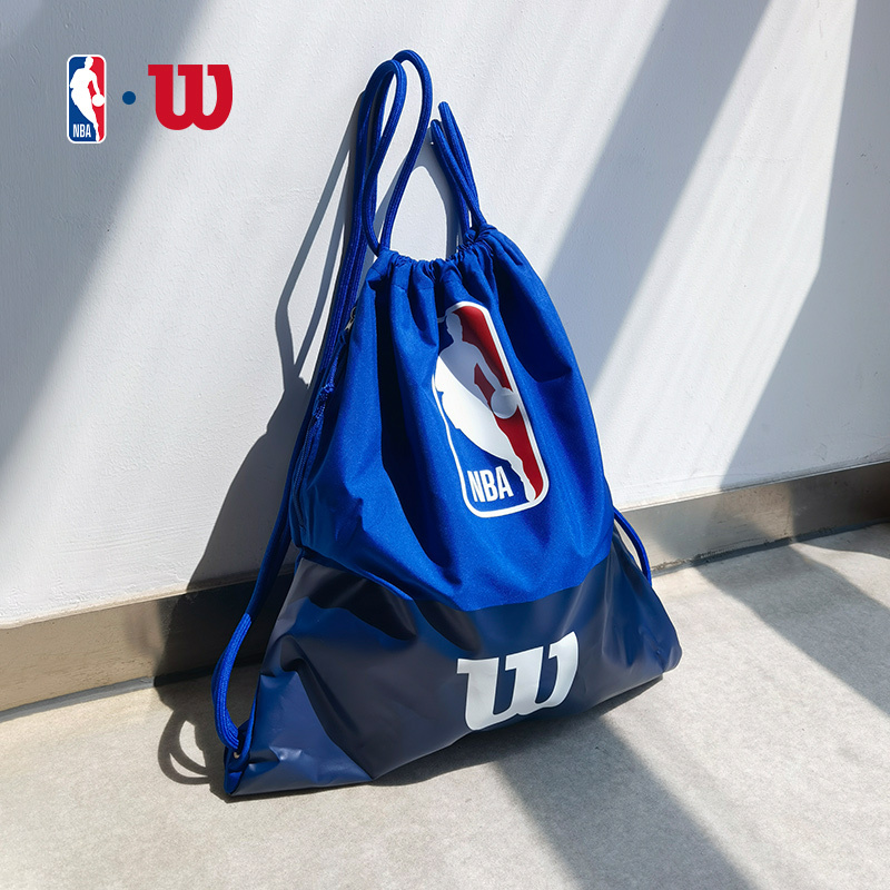 Wilson Nba Basketball Hand-Held Training Bag with Double Shoulder Straps and Drawstring, Basketball Bag with 1 Football Net Pocket
