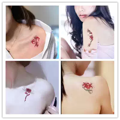 纹身贴防水女持久彼岸花性感骨纹身贴彼岸花地狱少女肩臂手腰腿用