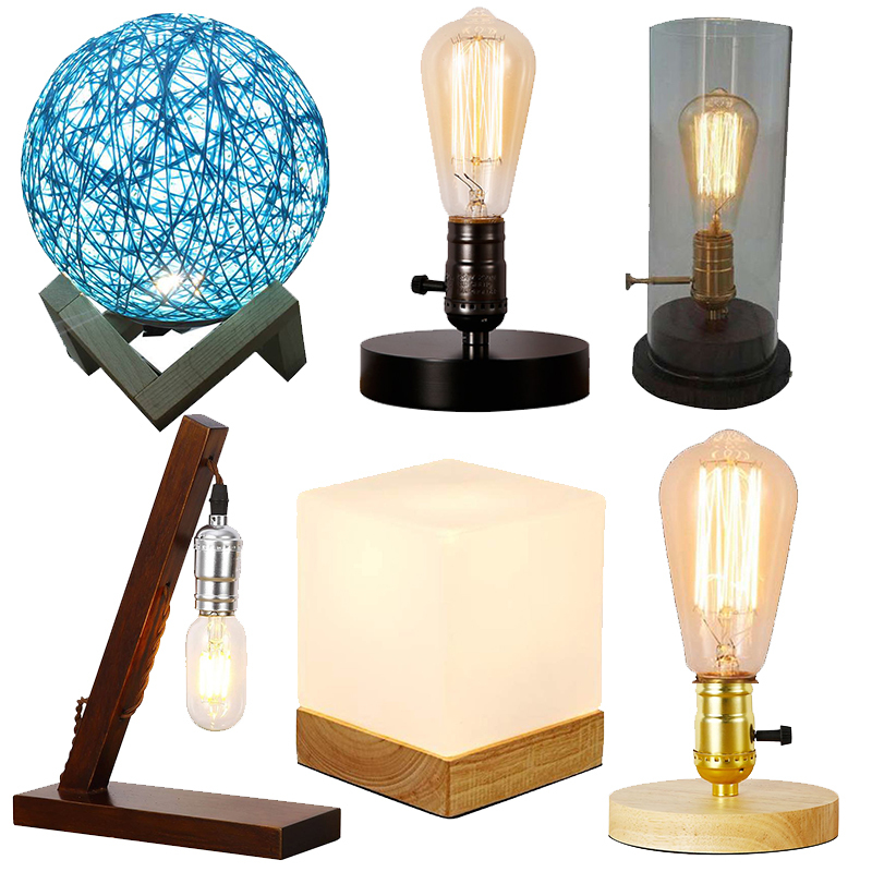 Simple Antique-Style Wooden Table Lamp for Bedroom Bedside, Creative ins Night Light, Sleep Light, Trendy Wooden Decorative Table Lamp