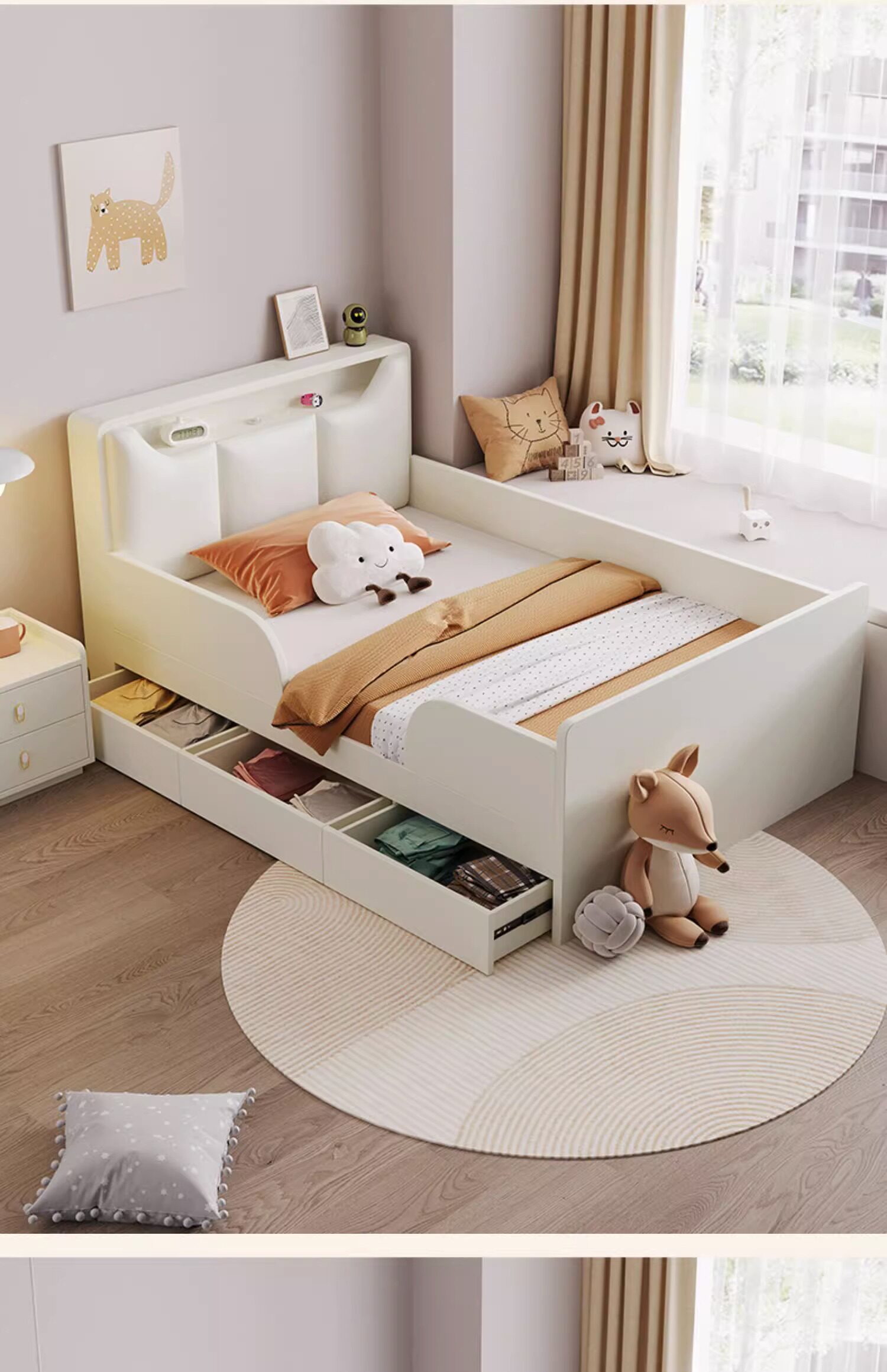 Детская кровать 儿童护栏床一米二带围栏男孩女孩公主单人床现代简约多功能儿童床 Congliang