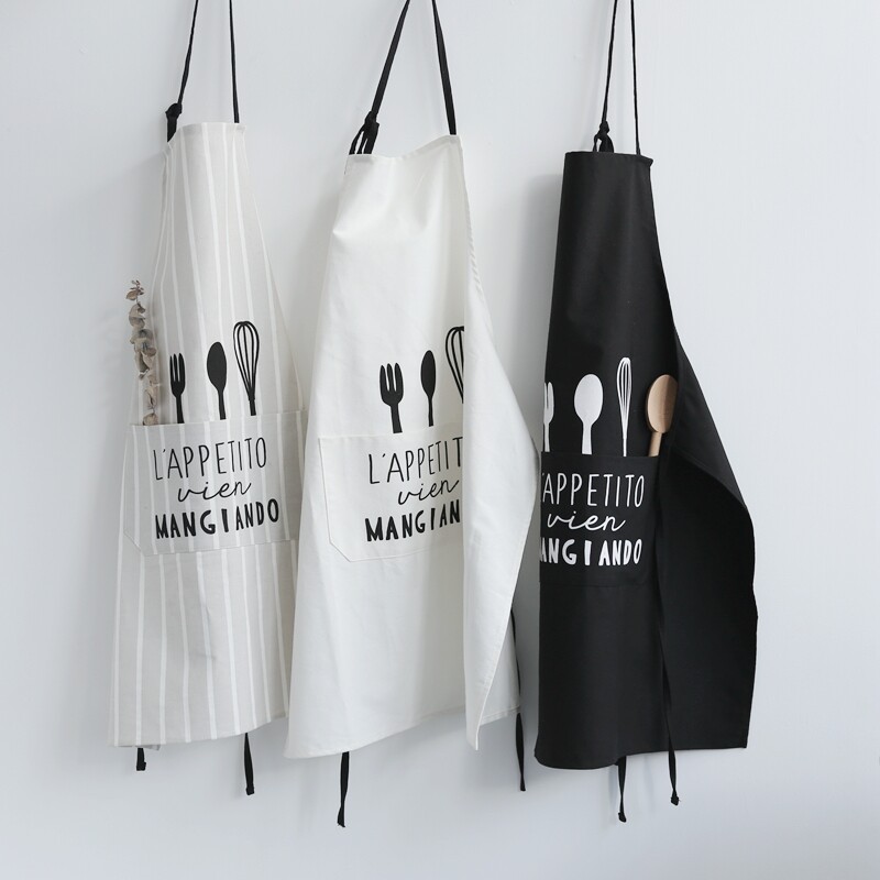 Fashion Spoon Fork Apron Cotton Fabric Waist Striped Nordic Minimalist Wind Kitchen Couples Apron Coffee Shop Working Clothes