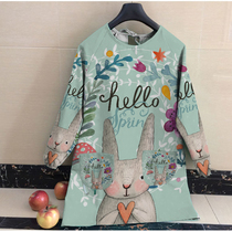 New blue bottom rabbit down jacket protective clothing cartoon good wash and stain-resistant anti-wearing apron with sleeve fashion overalls