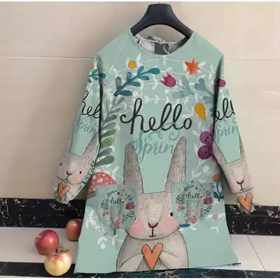 New Blue-bottomed rabbit down jacket protective clothing cartoon good wash and dirt resistant anti-dressing apron with sleeves fashion gown