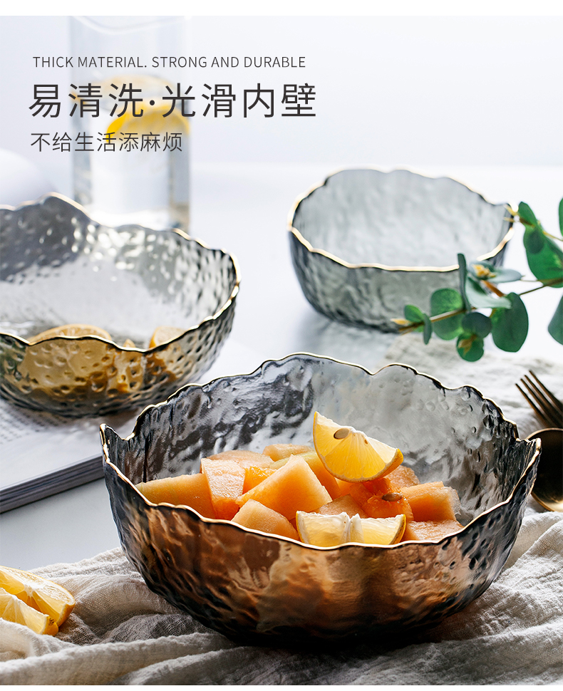 Nordic transparent glass salad bowl creative move household large single dessert fruit bowl of Japanese dishes