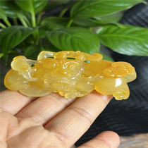 Ruihuang Cui Natural Jade Huanglong Jade Fine Jewelry Overlord Pixiu Hand Toy Piece Ice Yellow Toy Certificate