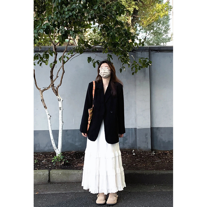 Oversized Black Blazer for Women, Korean Style, Niche Design, Drapey, Loose, Dad-Style, Spring Suit