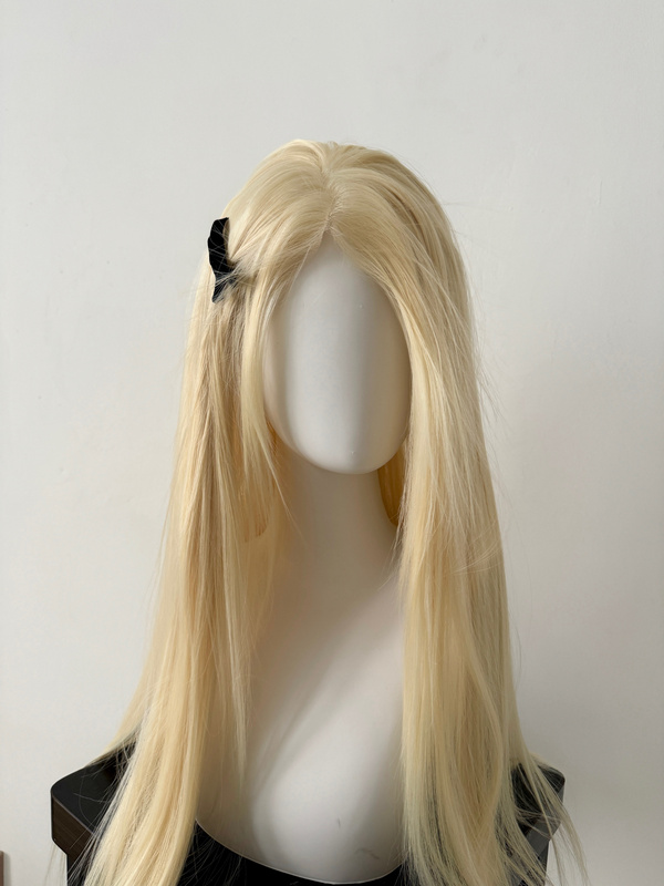 [Cream Gold] 13*6 Handmade Lace Imitation Matte Hair Platinum Blonde Middle Part Long Straight Full Wig