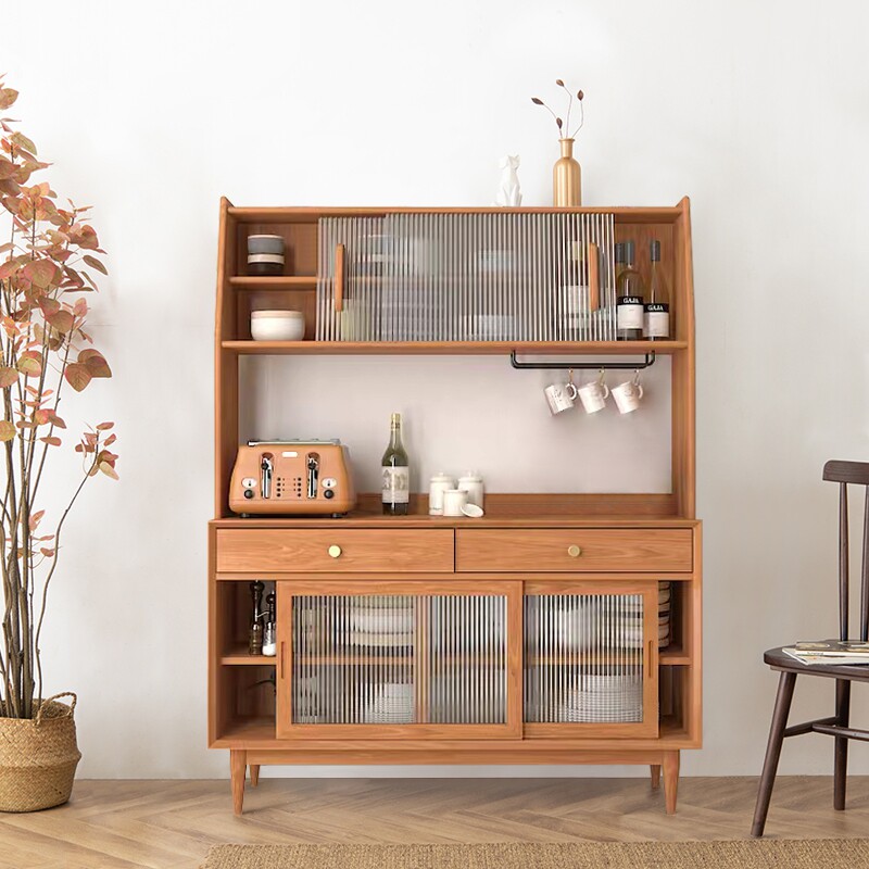Dining cabinet solid wood Japanese style integrated by wall High cabinet Cabinets Glass Nordic Solid Wood Home Storage Tea Water Cabinet Wine Cabinet