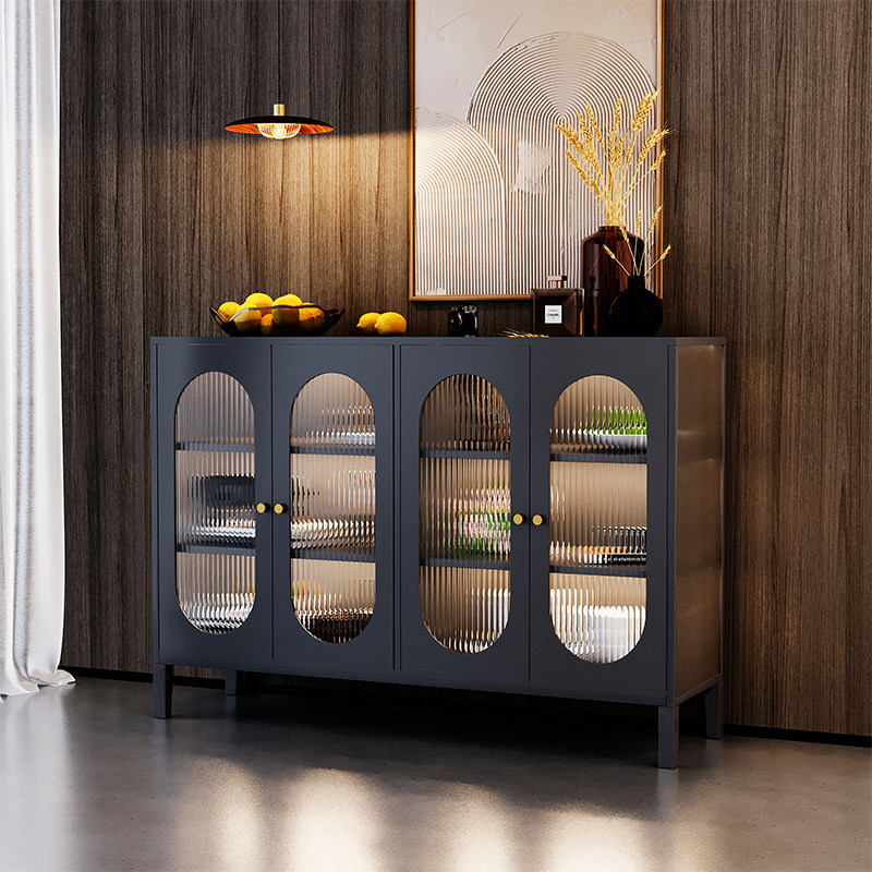 Iron art light luxury dining cabinet simple small apartment storage cabinet household multi-functional glass tea cabinet living room storage cabinet
