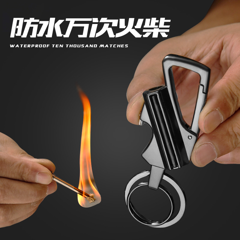 Baicheng multi-function key chain ten thousand times ignition stick kerosene match lighter bottle opener car key ring waist hanging