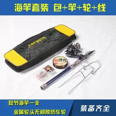 Ultra-short sea pole throwing set portable ultra-short sea rod fishing rod sea Rod metal wheel full set of fishing equipment