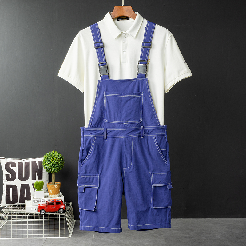 ins Chinese-Style Hip-Hop Workwear Jumpsuit Shorts for Men, Fresh and Youthful, Casual and Versatile, Suspender Shorts