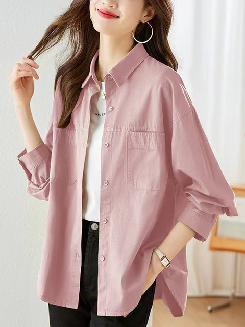 2025 New Pure Cotton White Shirt for Women, Spring and Autumn Style, Long-Sleeved Versatile Loose Casual Top for Women