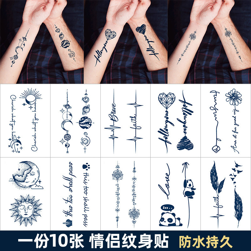 Personalized Couple-Style Herbal Tattoo Stickers for Men and Women, Waterproof, Long-Lasting, High-End, Non-Reflective, Simple ins Style Small Patterns