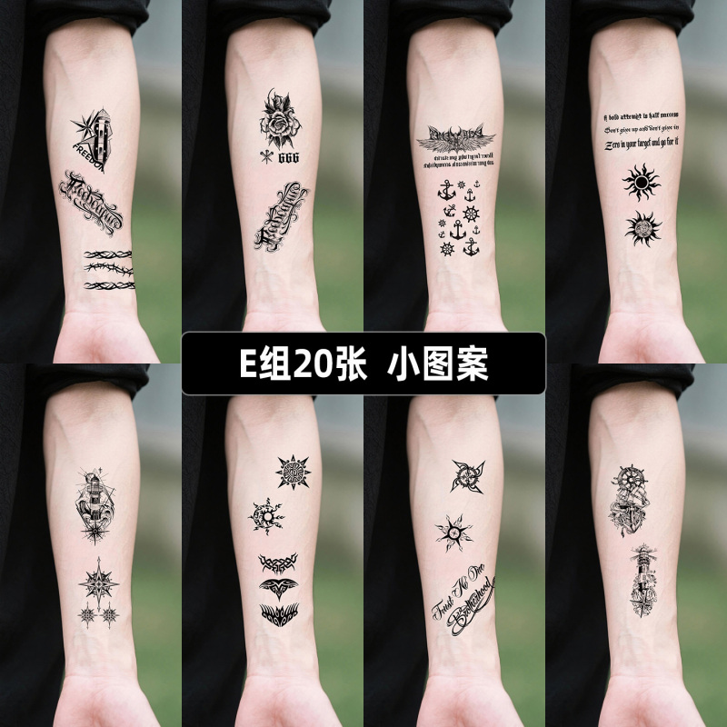 ins Black Small Pattern Tattoo Stickers for Men and Women, Waterproof, High-End, Wrist, European and American Style, Nautical Style, Geometric Totem