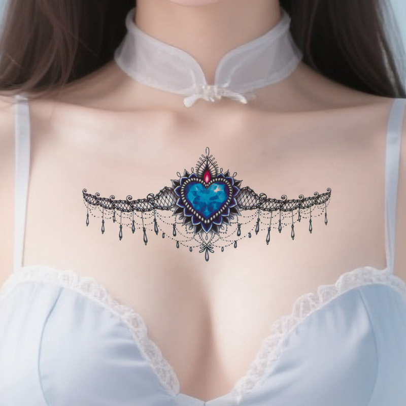 Pure Desire Style Sexy Colorful Tattoo Stickers for Women, Waterproof, High-End, Vintage, Elegant, Faux Pearl Chain Temporary Art