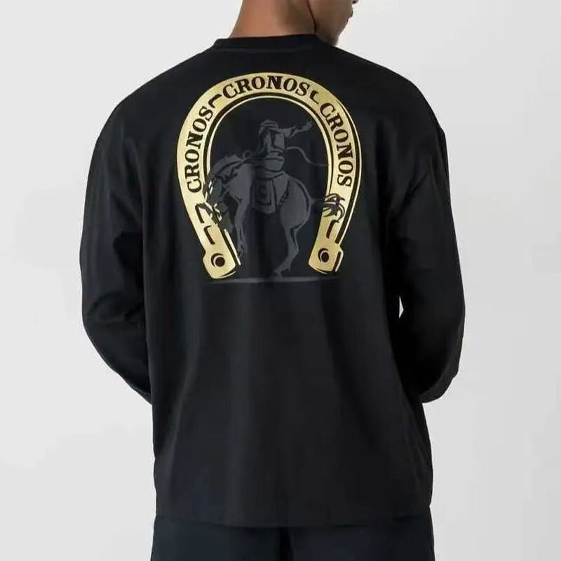Cronos Year of the Horse Limited Edition Men's Long-Sleeved T-Shirt with Horseshoe Print Commemorative Fitness Training Loose Sports Top Cronos Year of the Horse Limited Edition Men's Long-Sleeved T-Shirt with Horseshoe Print Commemorative Fitness Training Loose Sports Top