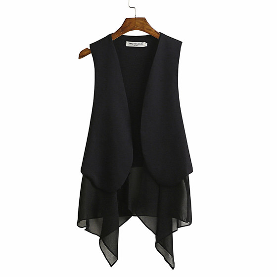 Spring and summer irregular chiffon vest for women mid-length thin sleeveless suit vest new style 2024