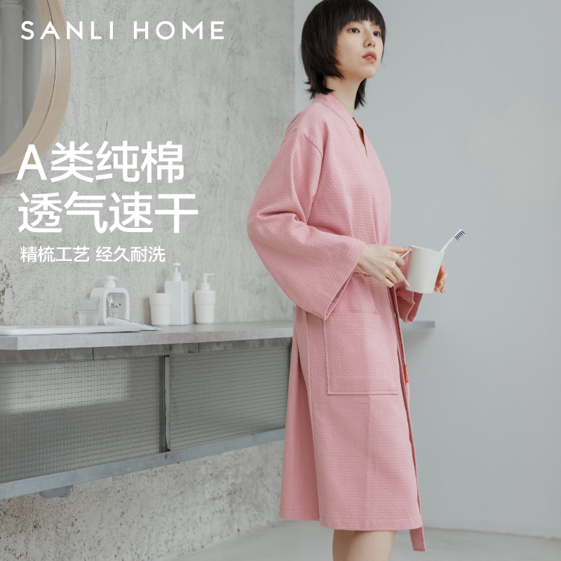 Sanli 純綿バスローブ レディース 夏用 吸水速乾 綿バスローブ 着用可能なバスタオル メンズ バスローブ