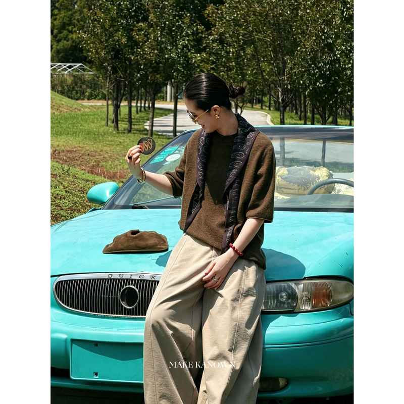 Make Known【Pine and Cypress Quality】2026 Autumn New Wool Short-Sleeve Knit Sweater Women's Sweater Base Layer Make Known【Pine and Cypress Quality】2026 Autumn New Wool Short-Sleeve Knit Sweater Women's Sweater Base Layer