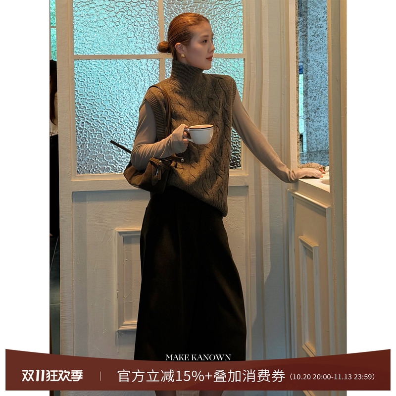 Make Known【Moran Xiu】New Autumn and Winter 95% Merino Wool Turtleneck Knit Vest for Layering Women's Fashion Make Known【Moran Xiu】New Autumn and Winter 95% Merino Wool Turtleneck Knit Vest for Layering Women's Fashion