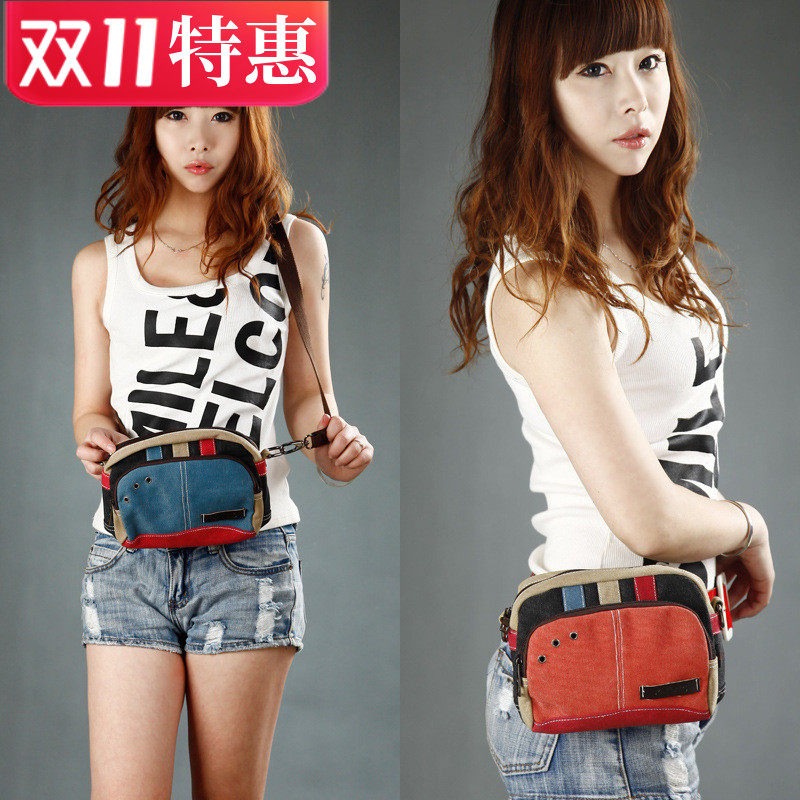 Ladies do business with canvas multi-layered wallets, mini fashion, practical and good-looking, one-shoulder messenger, small waist bag